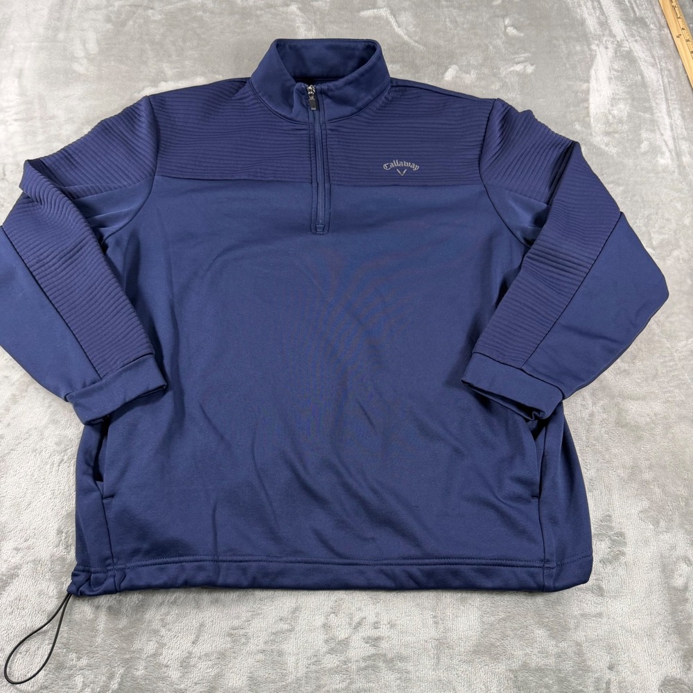 Callaway Mens Navy Blue Quarter Zip Golf Pullover Fleece Lined Jacket Large